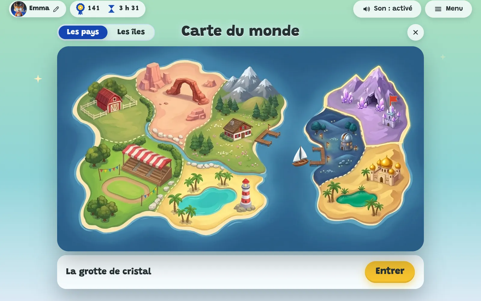 La carte des mondes du jeu, chacun avec son décor